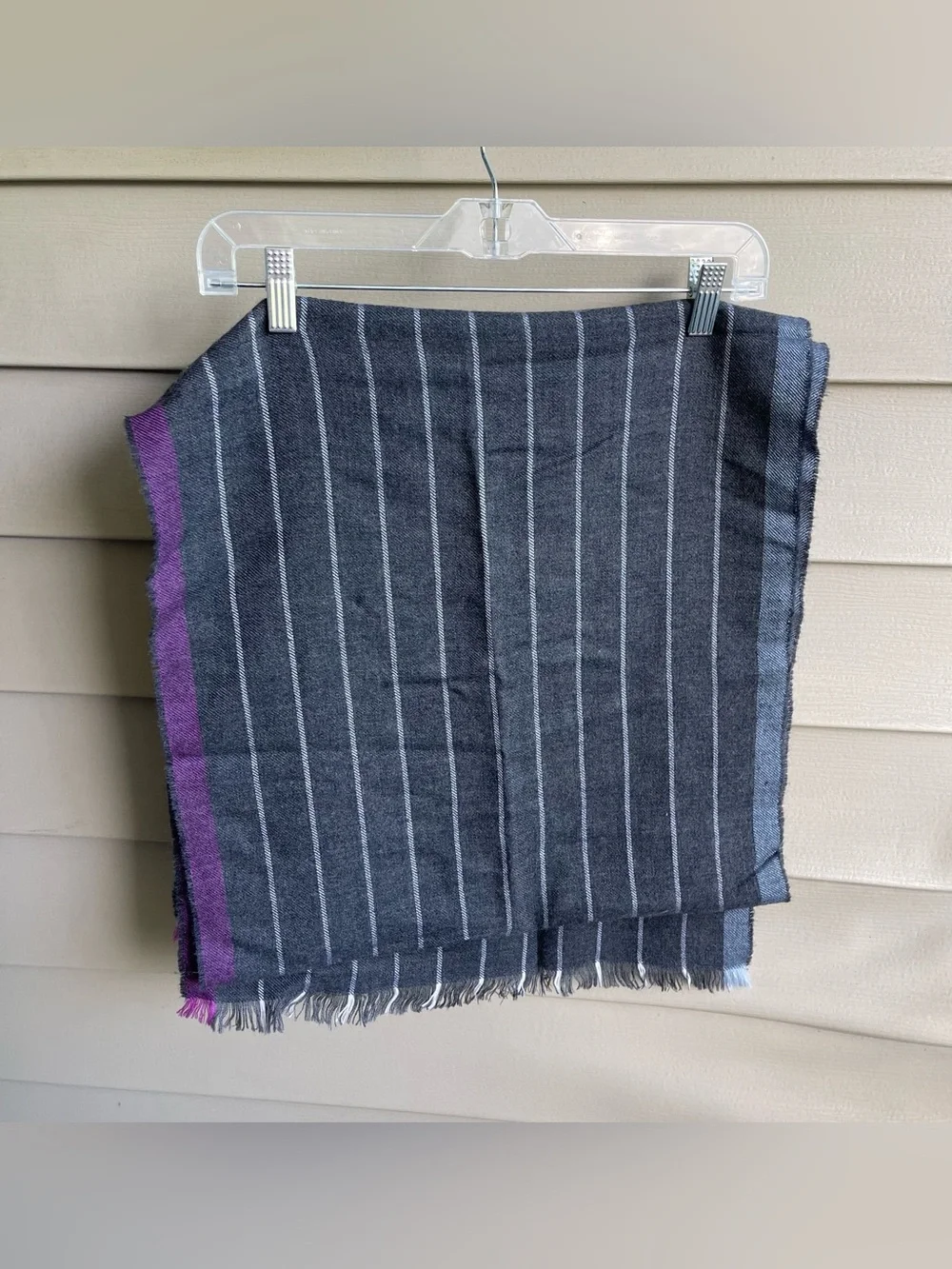 Seaward & Stearn London 100% Wool Scarf Scotland Striped Grey Purple Preppy